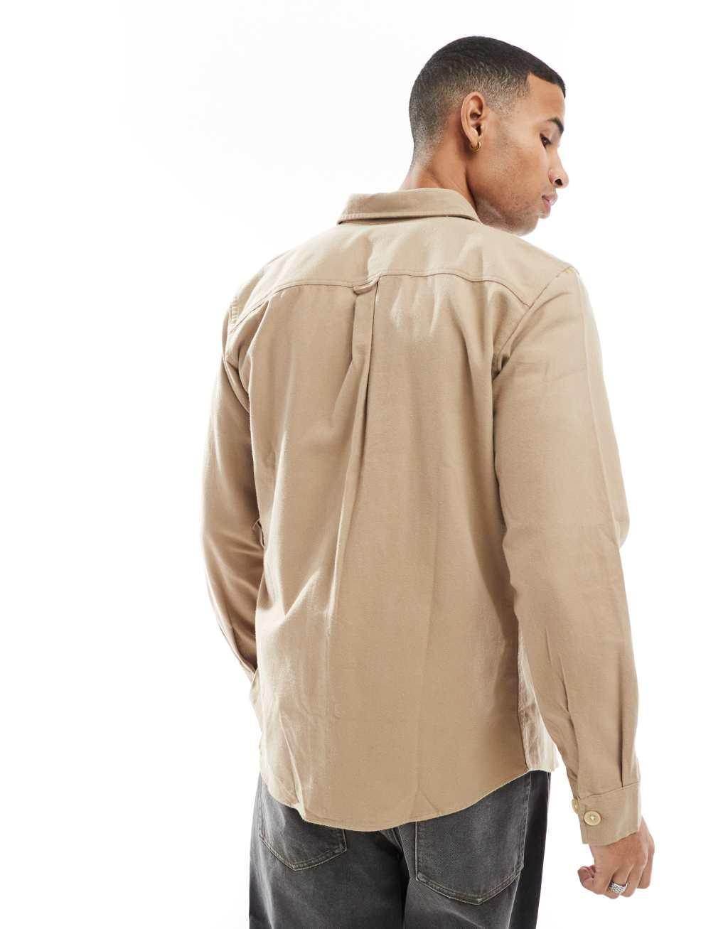 Jack & Jones flannel overshirt in beige Product Image