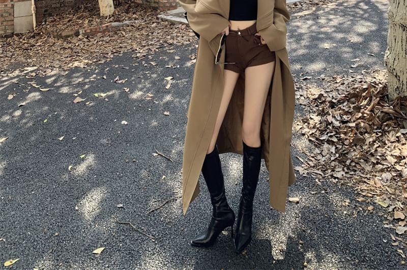 Lapel Collar Plain Sashed Midi Trench Coat Product Image
