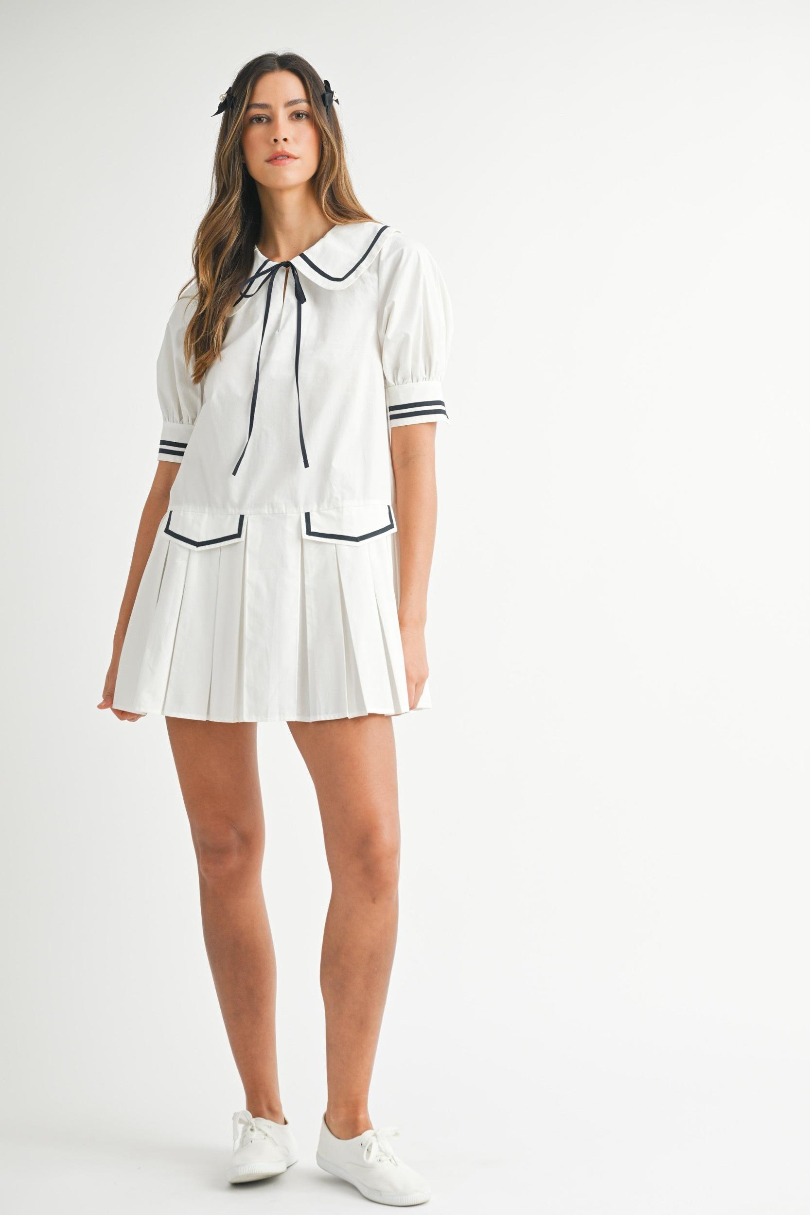 Peter Pan Collar Pleated Mini Dress Product Image