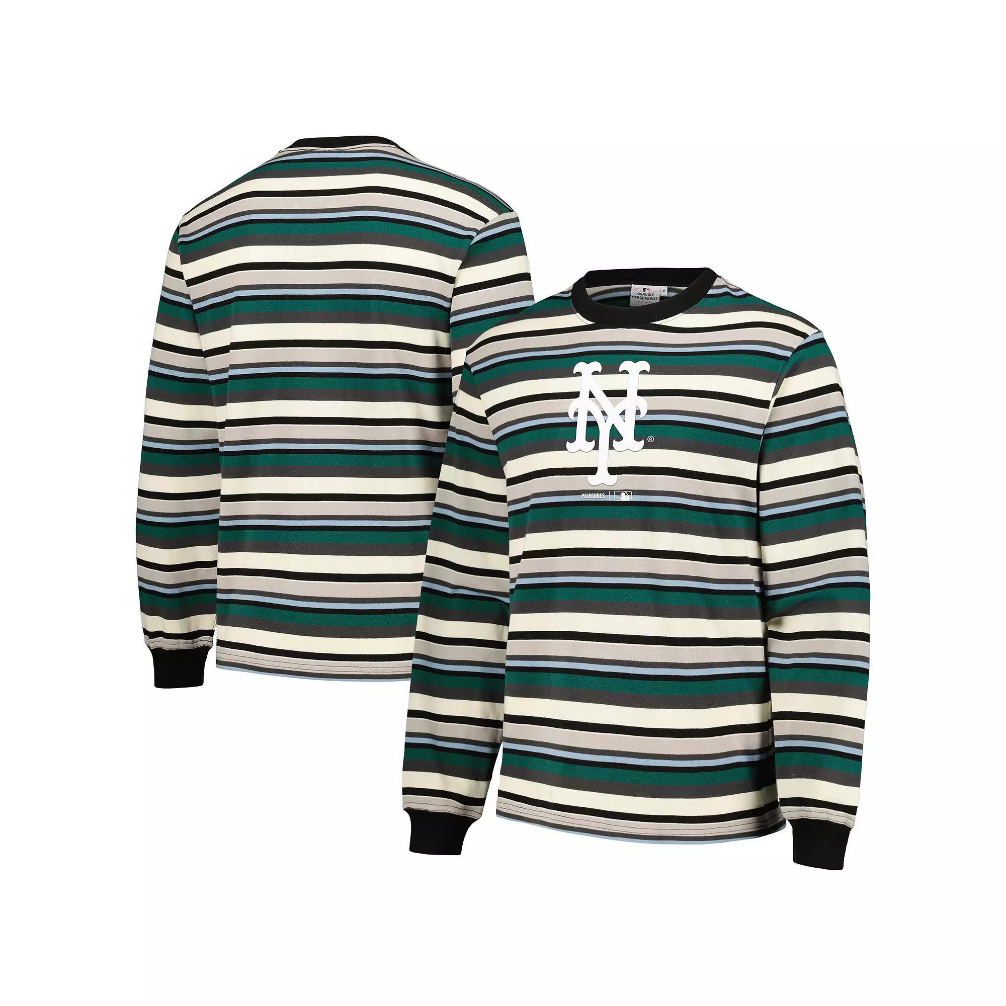 Men's PLEASURES Cream/Green New York Mets Ballpark Long Sleeve T-Shirt, Size: Small, Beige Product Image