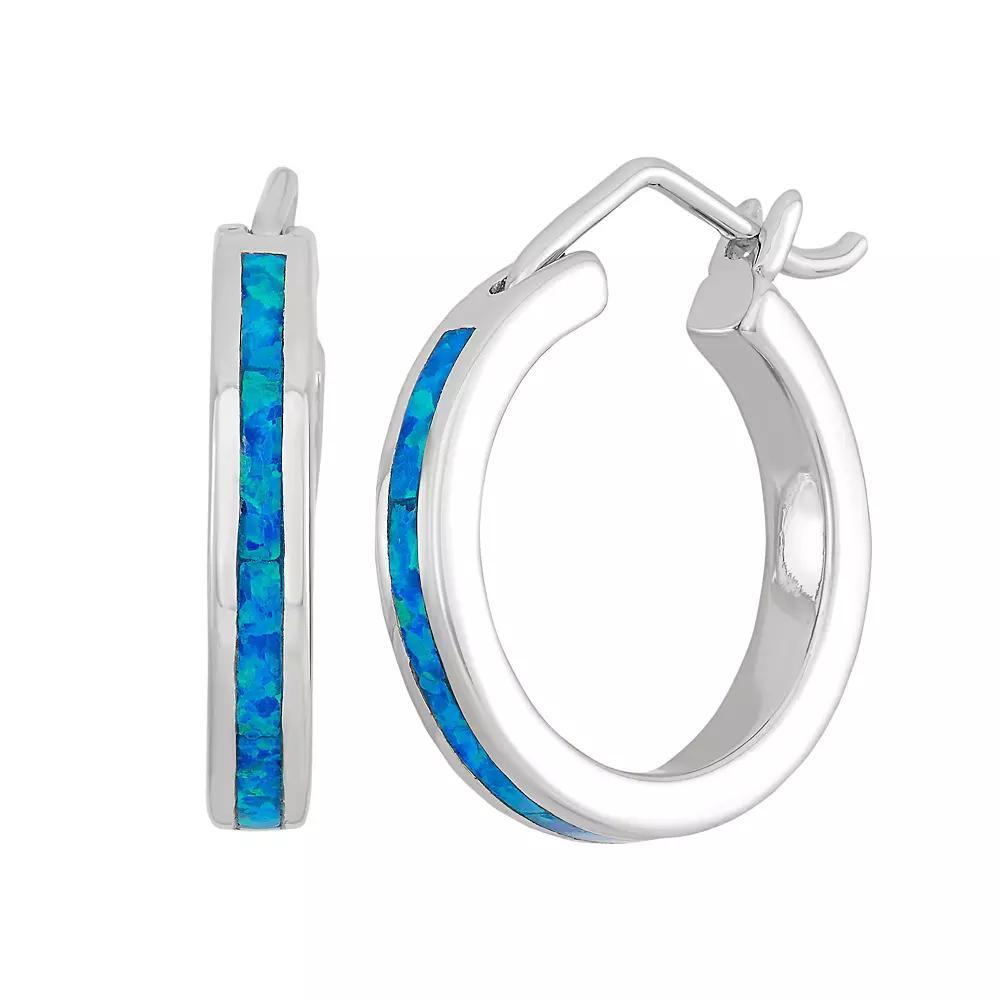 Lab-Created Blue Opal Sterling Silver Hoop Earrings, Women's Product Image