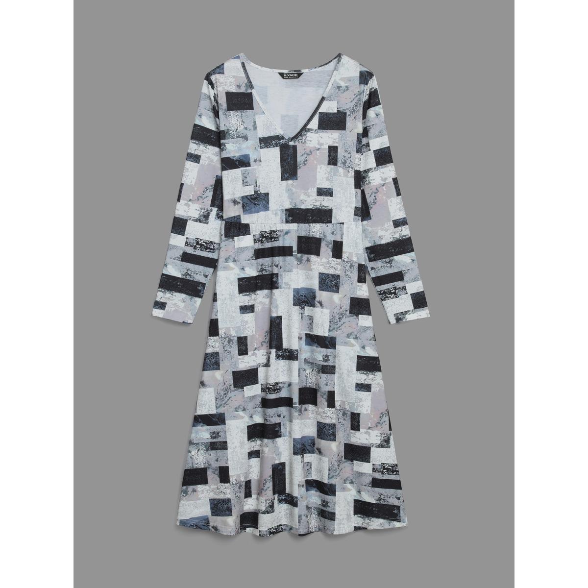 Plus Size Colorblock Contrast V Neck Midi Dress Multicolor Women Casual Contrast Knit Dresses Bloomchic 10/M Product Image