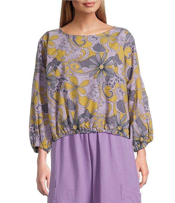 Bryn Walker Organic Poplin Gianna Floral Round Neck Long Sleeve Shirt Product Image