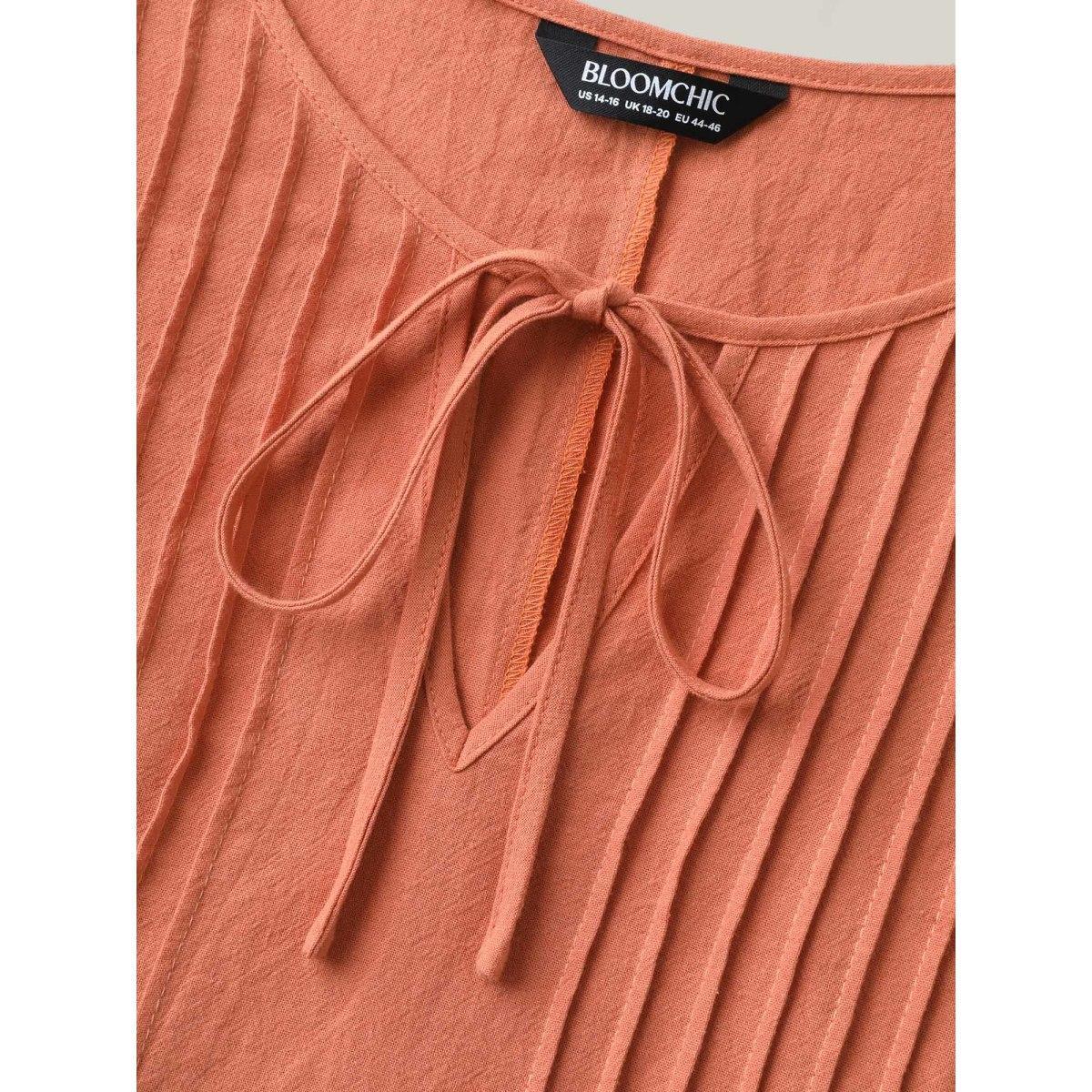 Plus Size Cotton Toothpick Pleat Plain Midi Dress Coral Women Notched collar Sleeveless Curvy BloomChic 12/L Product Image