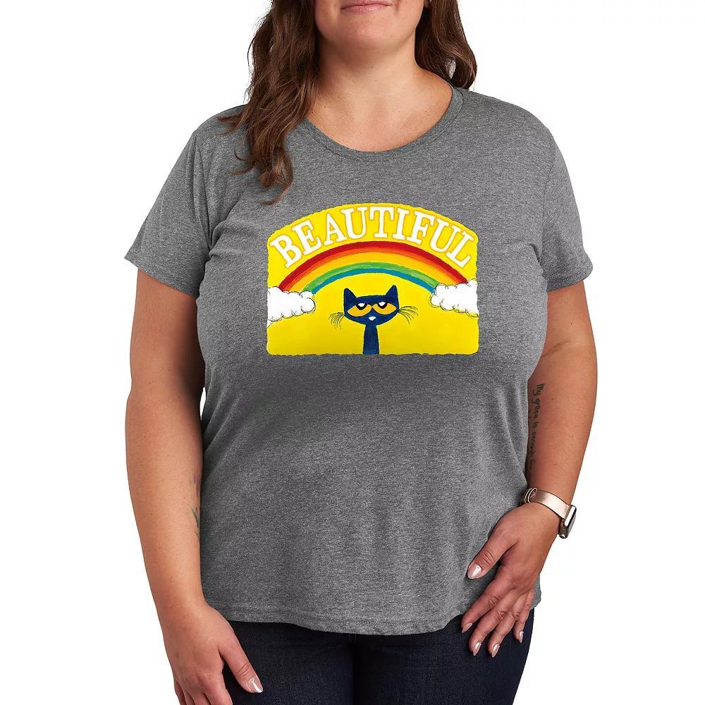 Plus Pete the Cat Beautiful Rainbow Graphic Tee, Womens Heather Grey Product Image