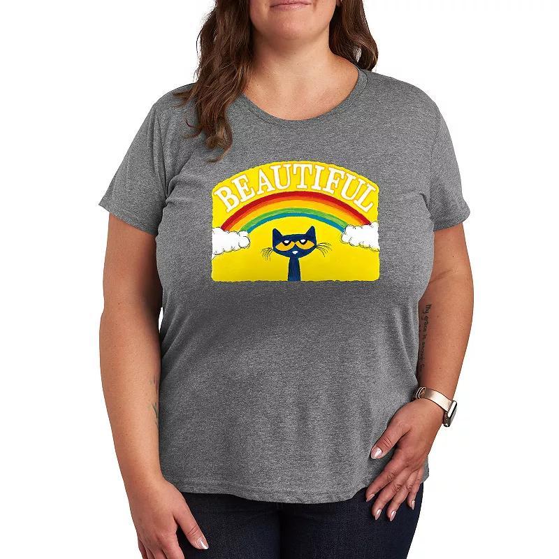 Plus Pete the Cat Beautiful Rainbow Graphic Tee, Womens Heather Grey Product Image