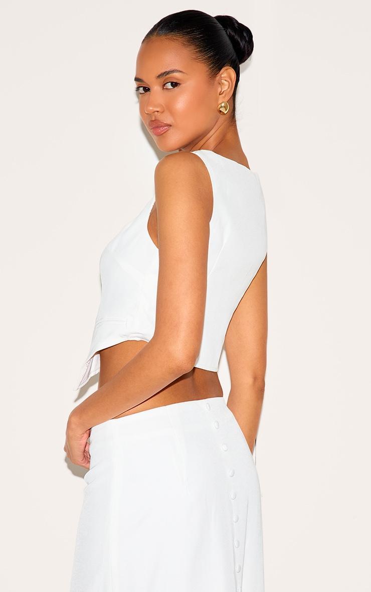 Premium White Woven Square Neck Cropped Vest Product Image