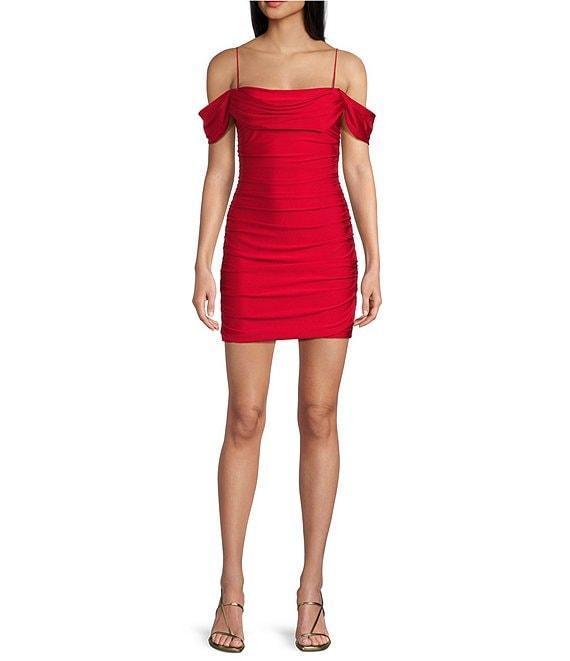 B. Darlin Off The Shoulder Spaghetti Strap Shirred Bodycon Dress Product Image