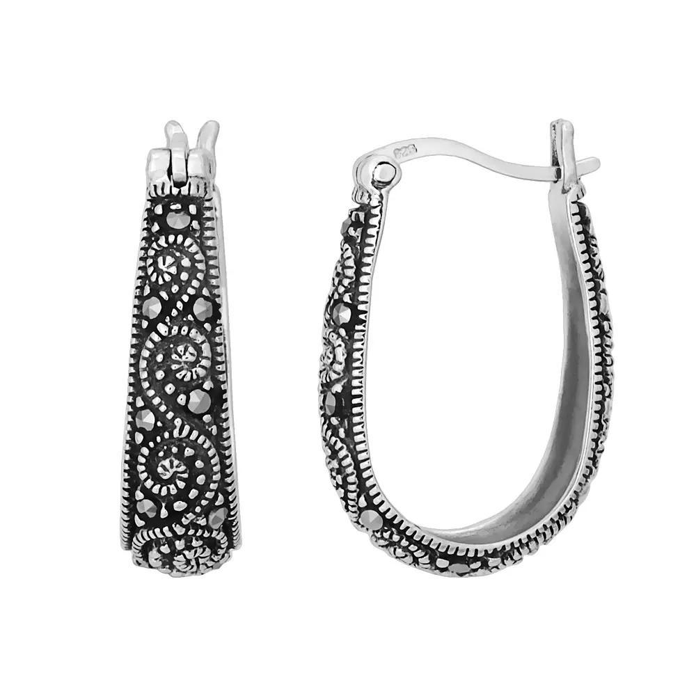 Tori Hill Sterling Silver Marcasite Oval Hoop Earrings, Women's, White Product Image
