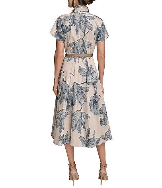 Donna Karan Short Sleeve Belted Button Front Midi Shirt Dress Product Image