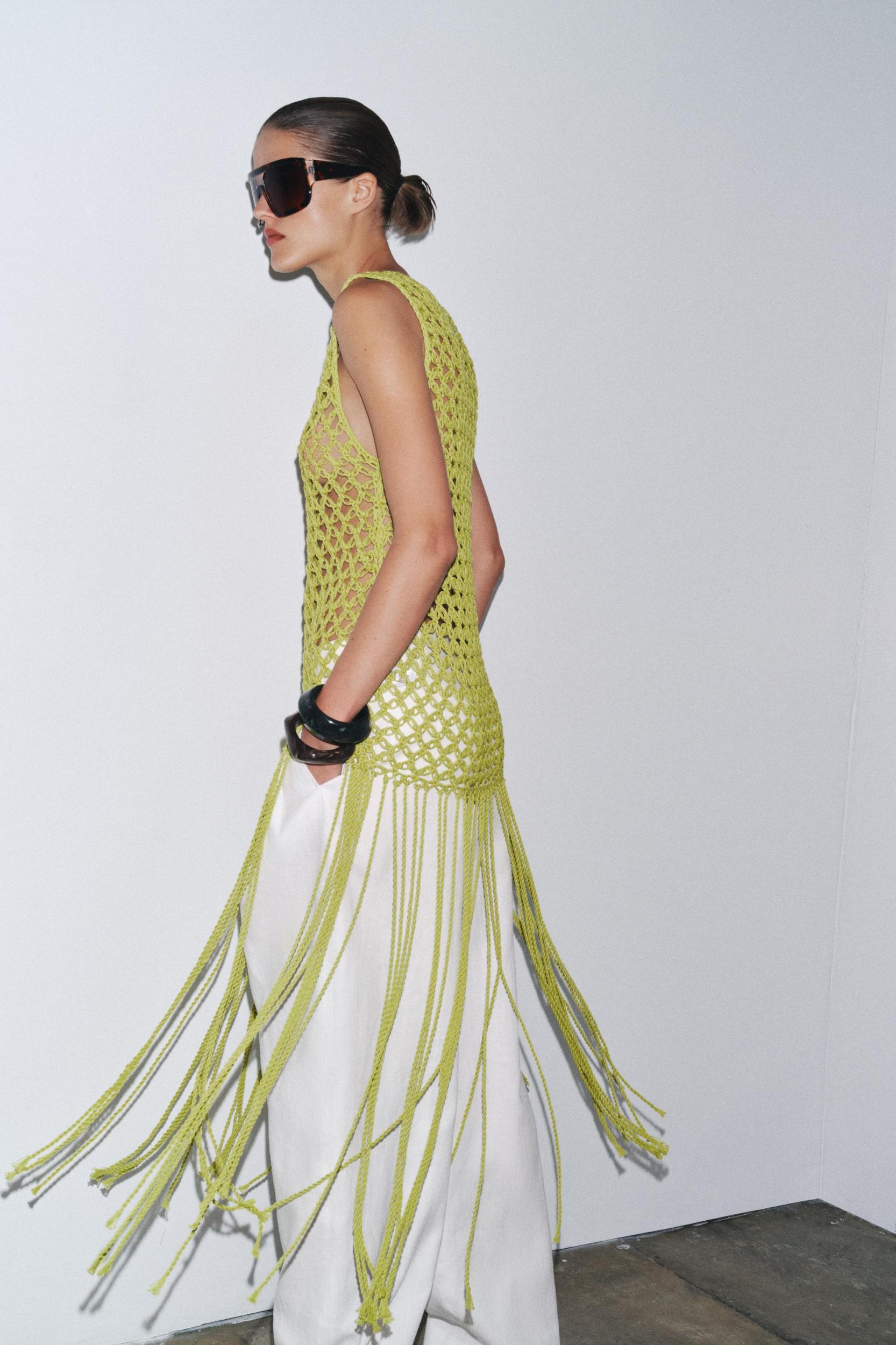 CROCHET KNIT FRINGE TOP Product Image