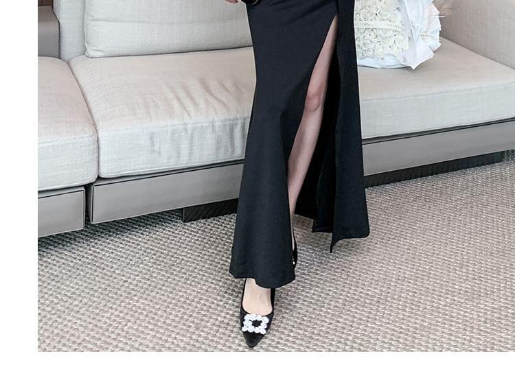 One-Shoulder Plain Caged Shirred Slit Bodycon Cocktail Dress Product Image