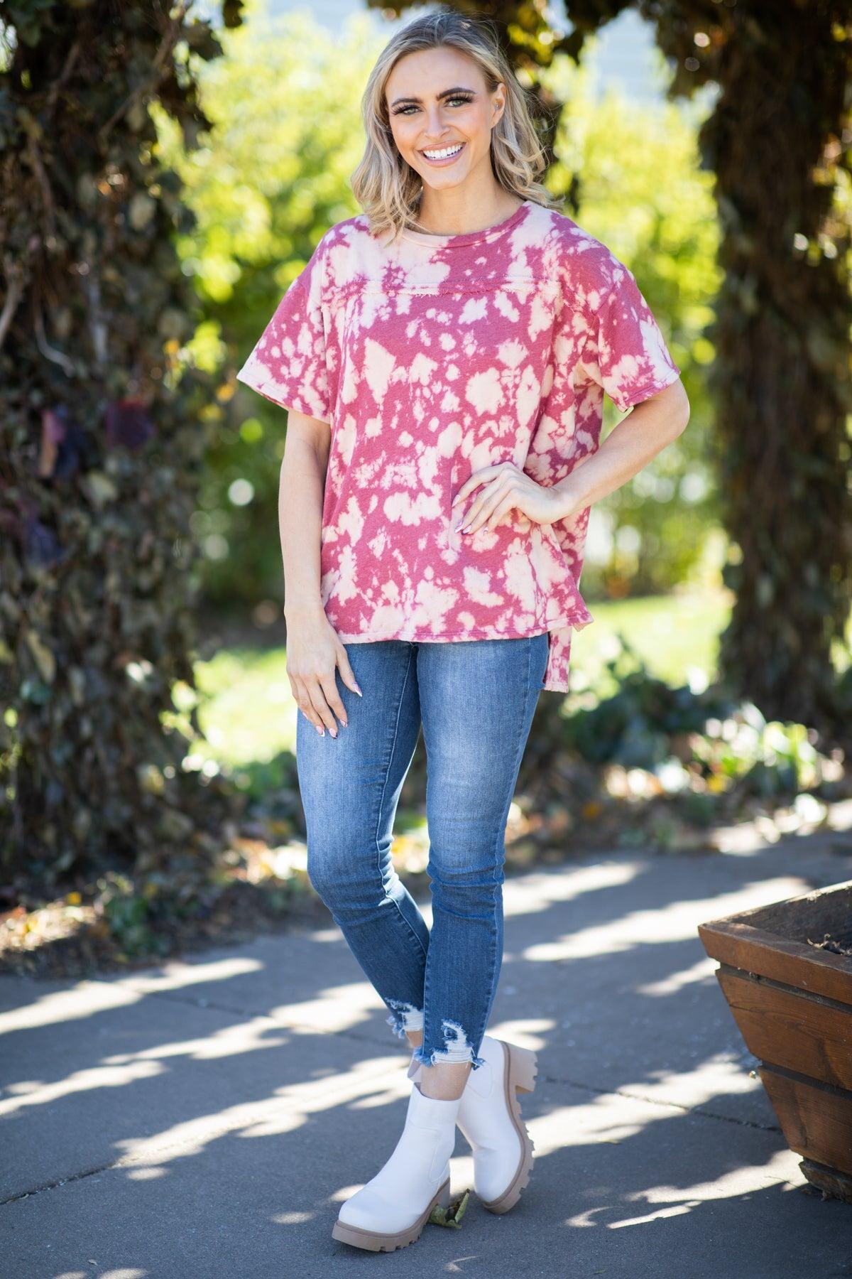 Dusty Rose and Raspberry Acid Wash Top Product Image