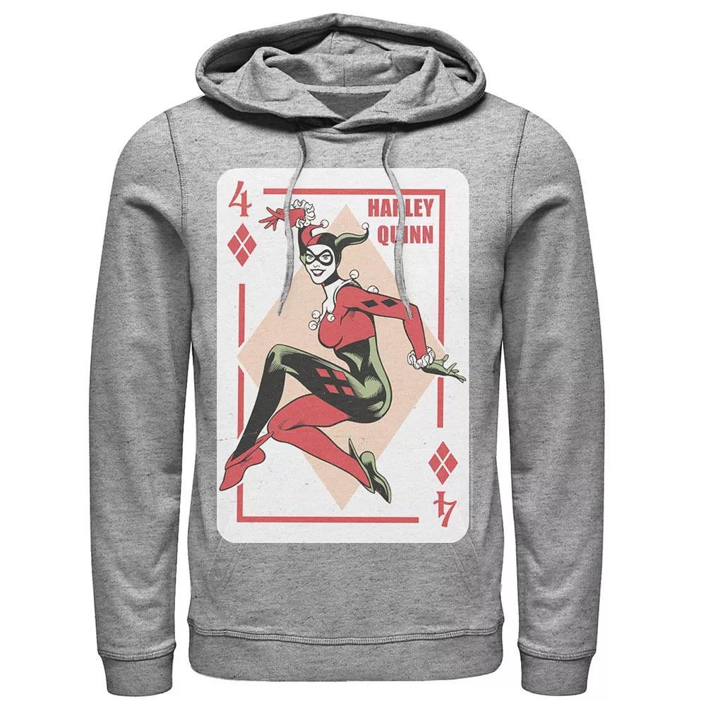 Men's DC Comics Harley Quinn Playing Card Hoodie, Size: Medium, Athletic Grey Product Image