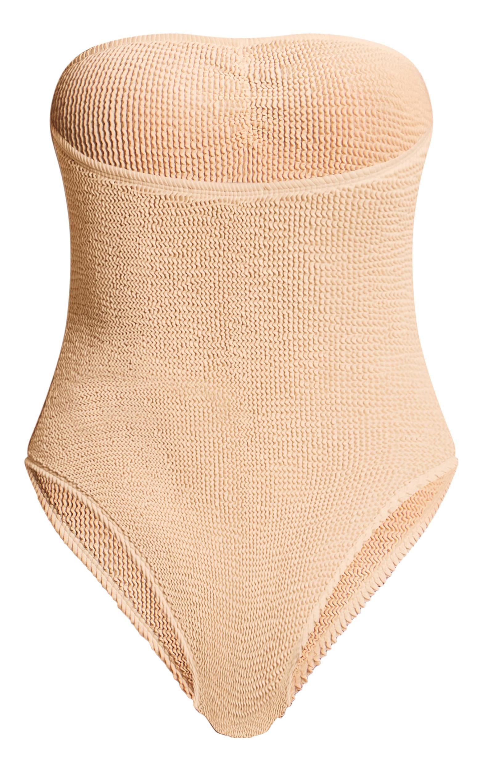 Cream Crinkle Bandeau Ruched Front Swimsuit Product Image