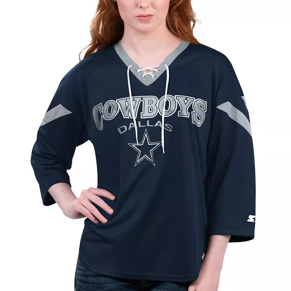 Women's Starter Navy Dallas Cowboys Rally Lace-Up 3/4-Sleeve T-Shirt, Size: Large, Blue Product Image