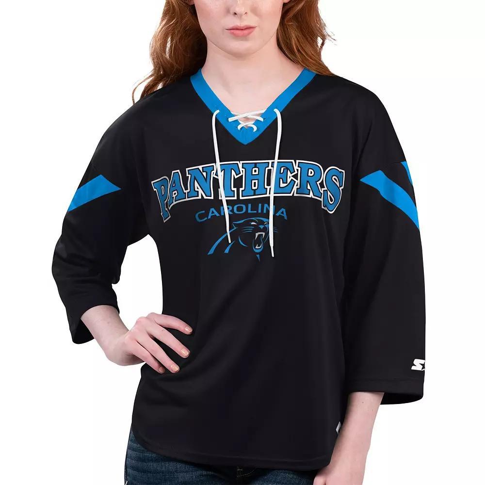 Women's Starter Black Carolina Panthers Rally Lace-Up 3/4 Sleeve T-Shirt, Size: Medium Product Image