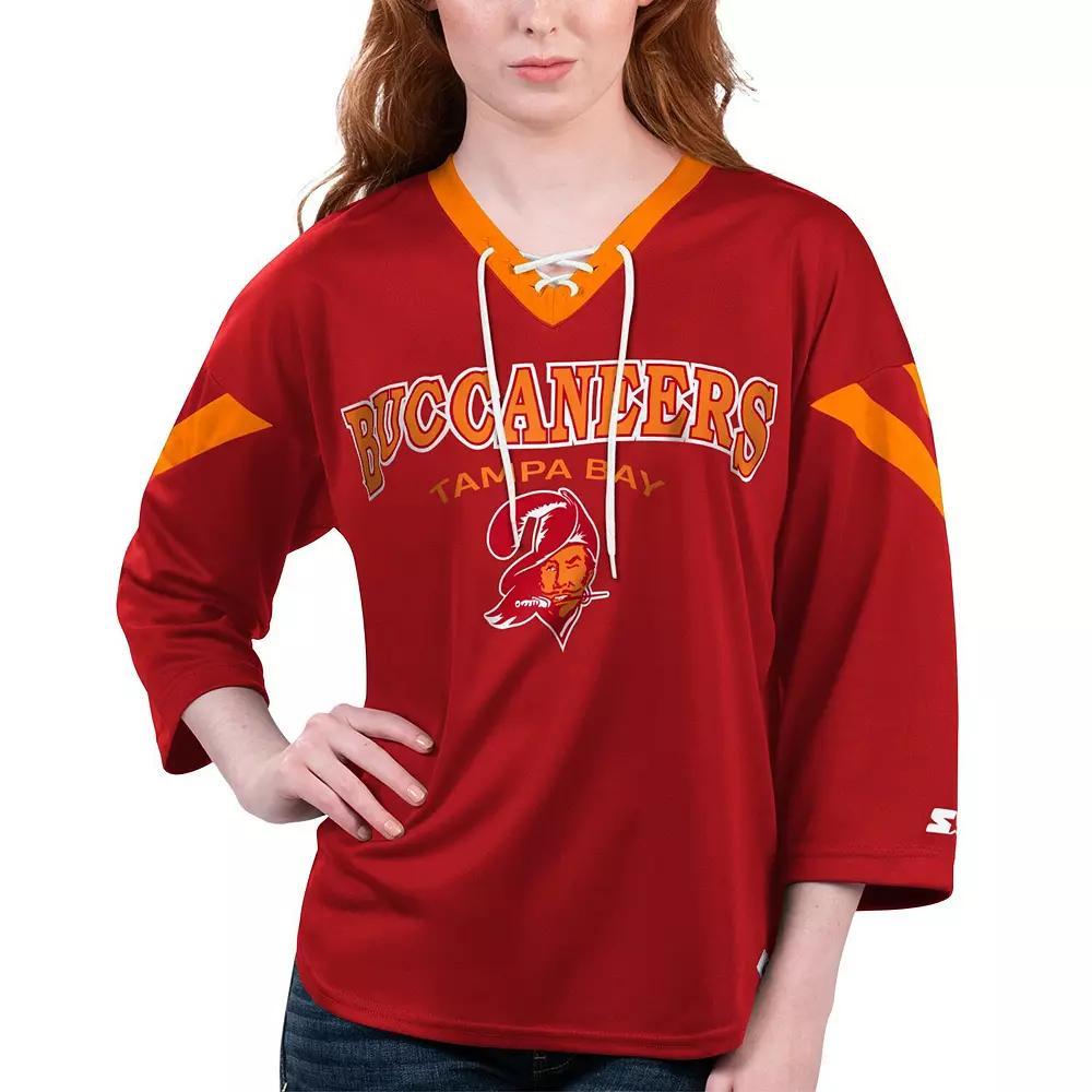Women's Starter Red Tampa Bay Buccaneers Rally Lace-Up 3/4 Sleeve T-Shirt, Size: 2XL Product Image