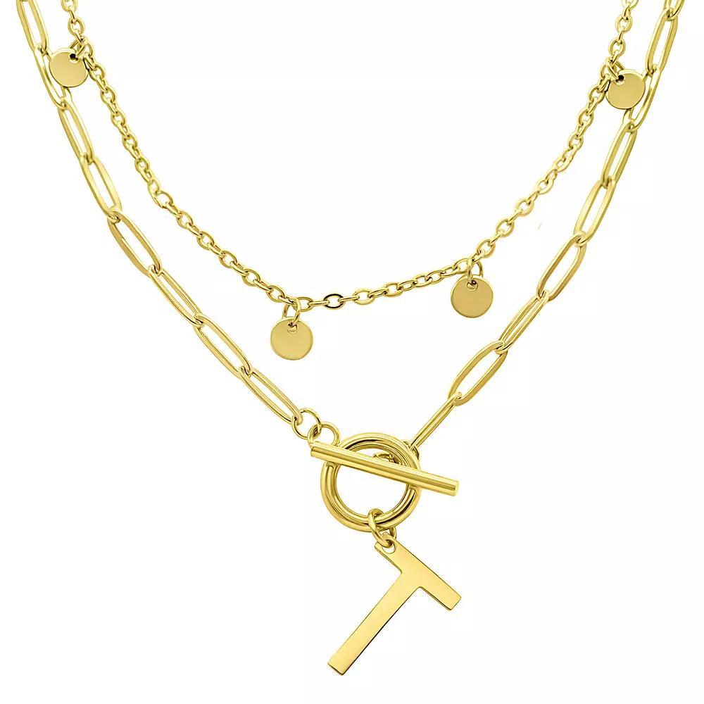 Adornia 14k Gold Plated Layered Initial Toggle Necklace, Women's, Size: 17-19" ADJ Product Image