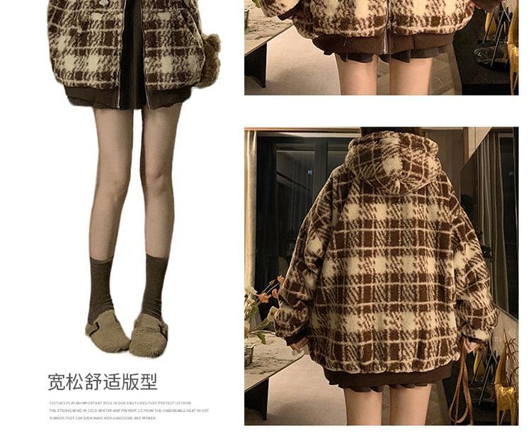 Plaid Padded Zip-Up Jacket Product Image
