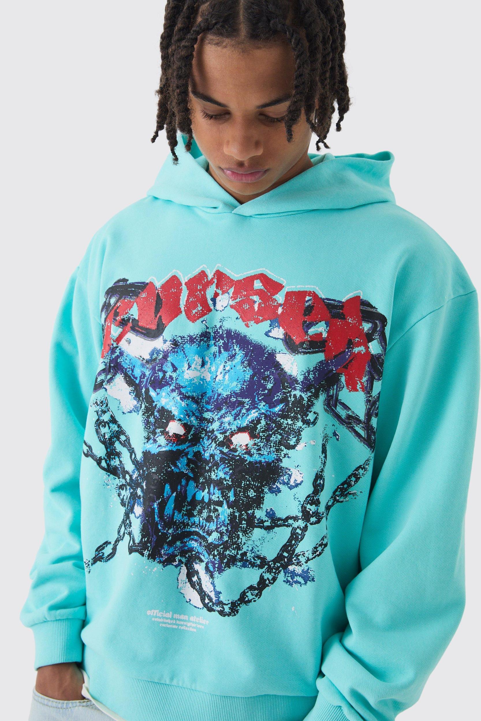 Oversized Boxy Acid Wash Loopback Hoodie | boohooMAN USA Product Image