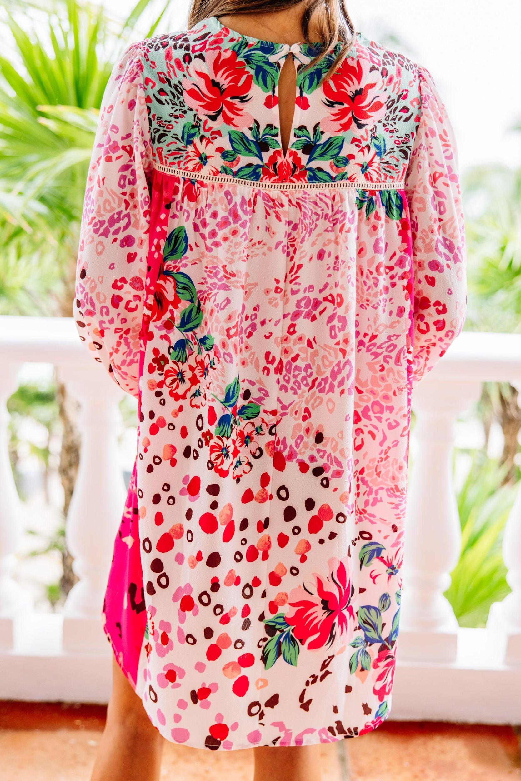 Feeling Compelled Fuchsia Pink Mixed Print Dress Female Product Image