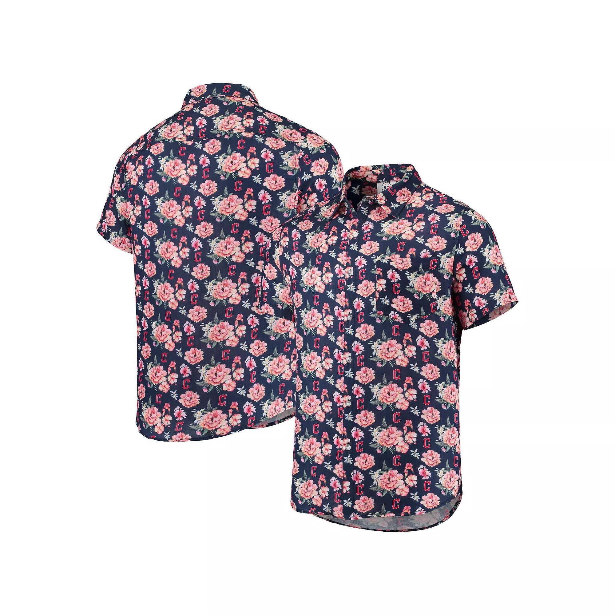 Men's FOCO Navy Cleveland Guardians Floral Linen Button-Up Shirt, Size: Small, Grd Blue Product Image