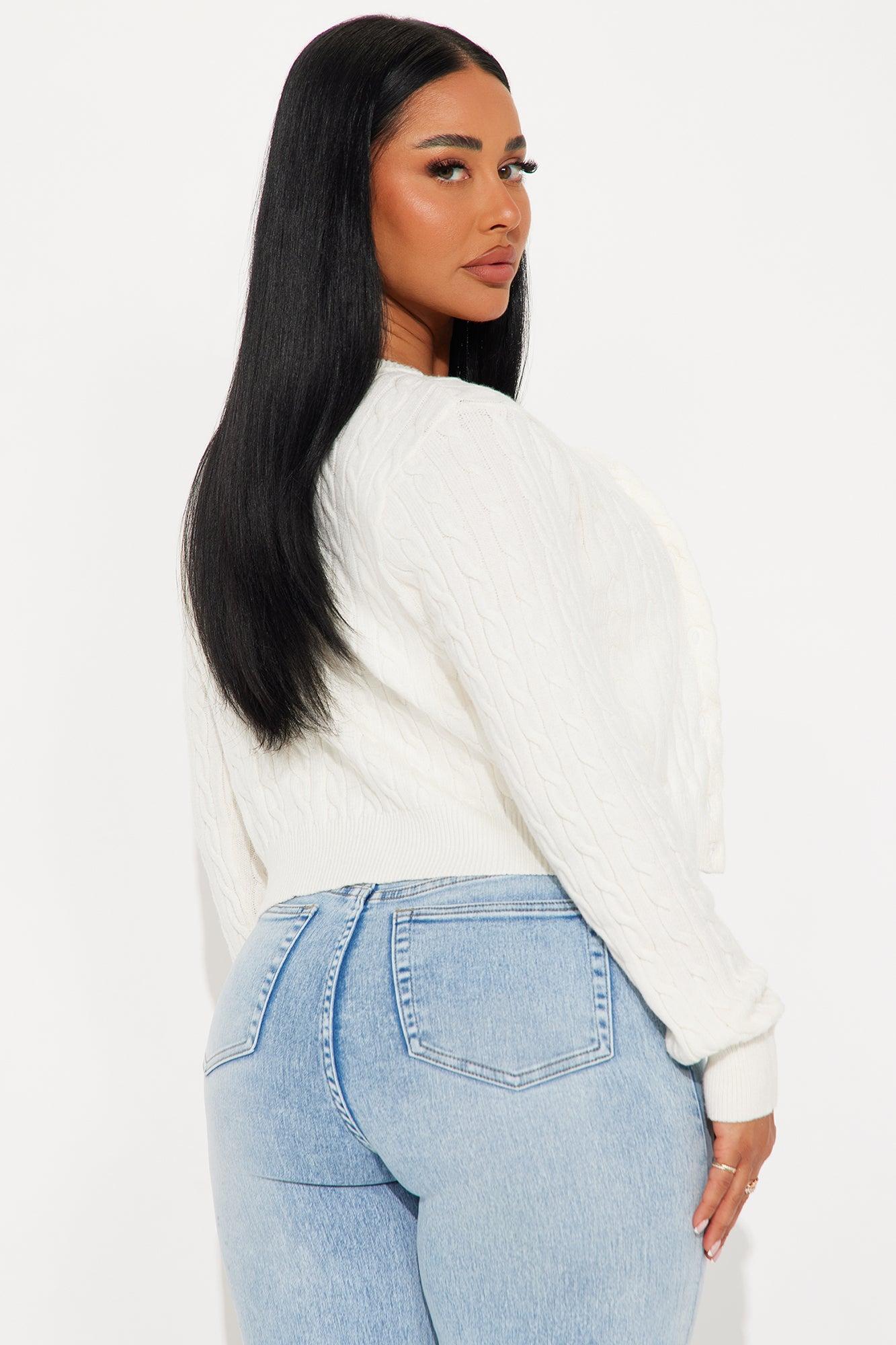 Elowen Cable Knit Cardigan - White Product Image