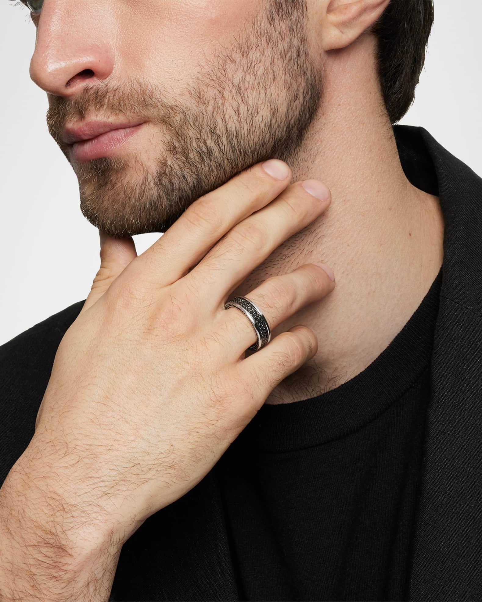 Men's Streamline Two-Row Band Ring with Black Diamonds in Silver Product Image