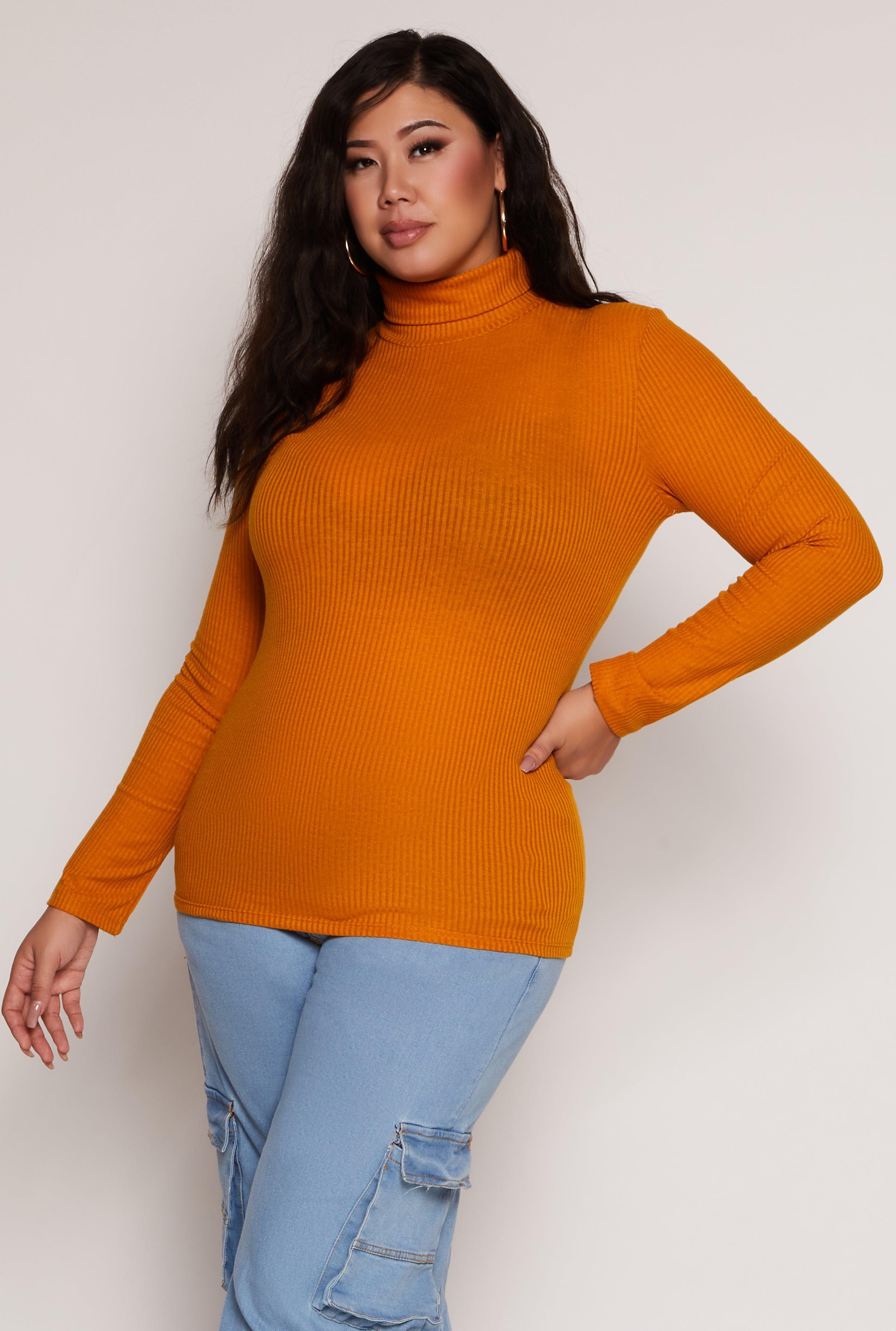 Womens Plus Size Basic Ribbed Knit Turtleneck Top Product Image