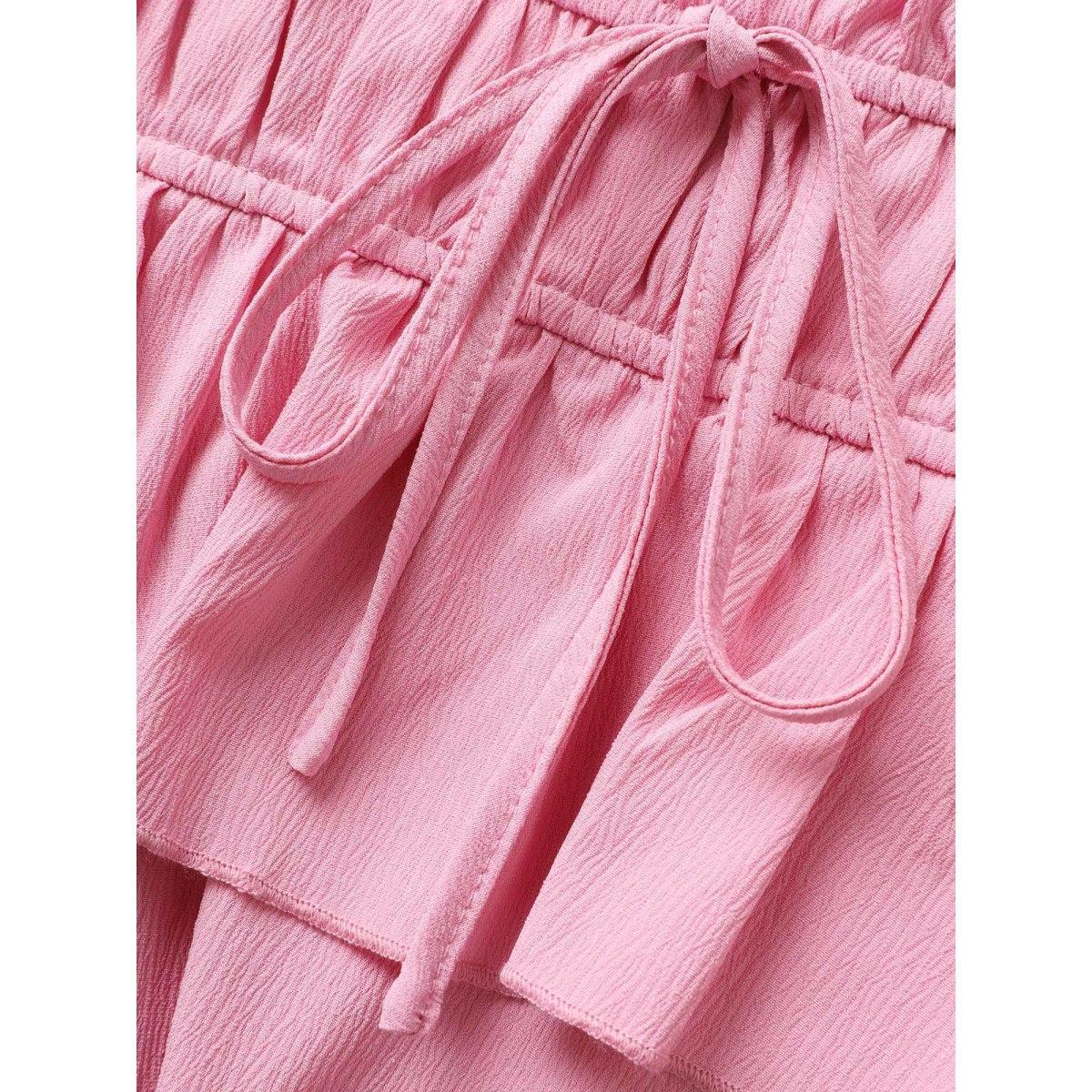 Plus Size Plain Textured Tie Knot Ruffles Cami Dress Blush Women Elegant Tie knot Non Sleeveless Curvy BloomChic 22-24/3X Product Image