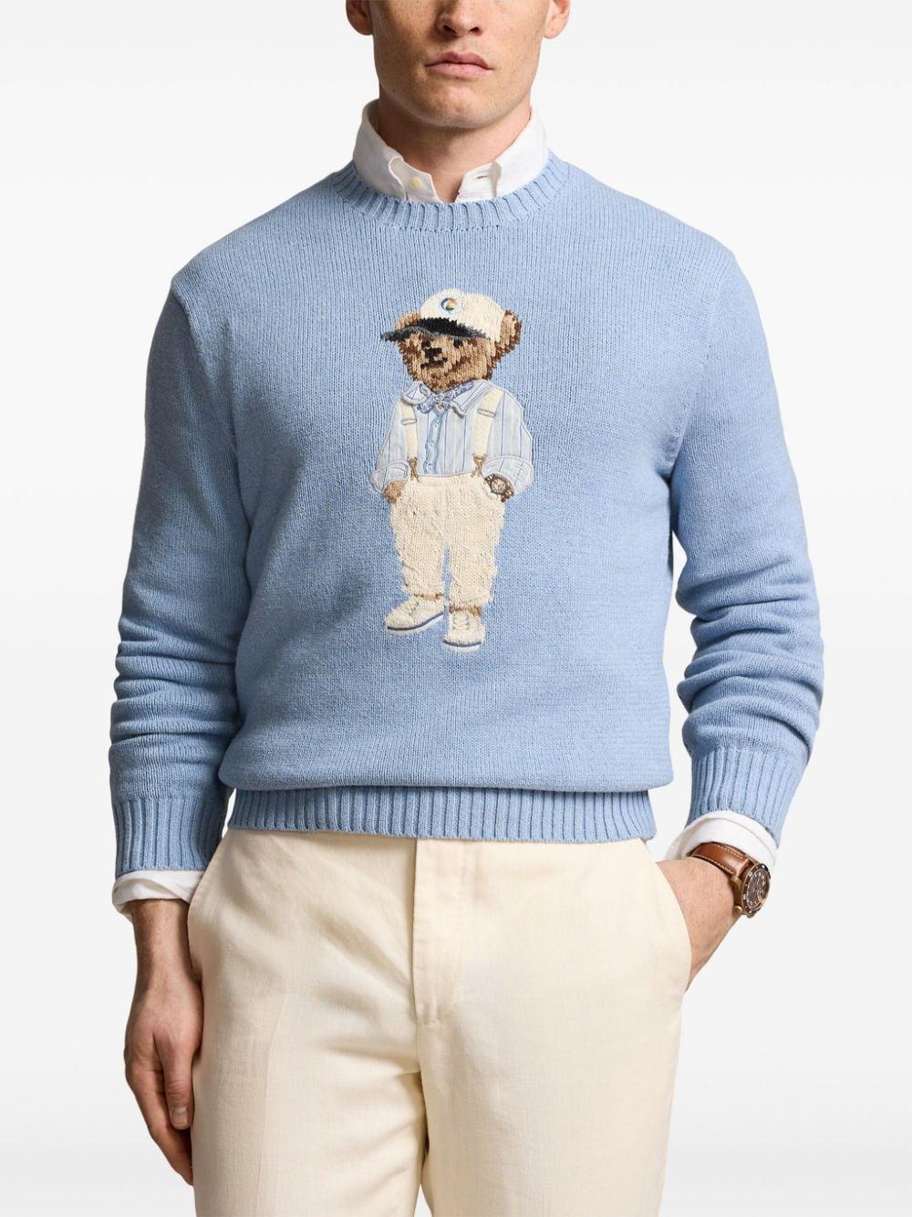 Cotton Polo Bear Sweater In Driftwood Blue Product Image
