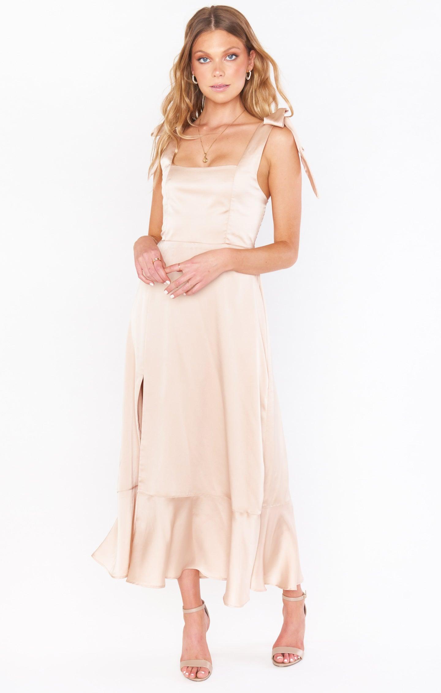 Claire Midi Dress ~ Champagne Luxe Satin Product Image