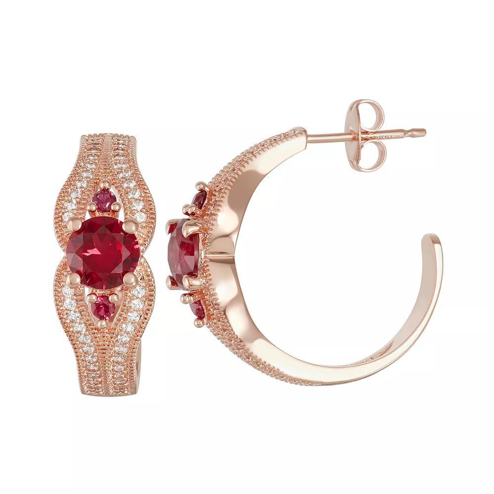 14K Rose Gold over Sterling Silver Lab-Created Ruby & White Sapphire Earrings, Women's, Pink Tone Product Image