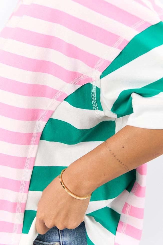 Destined For More Pink and Green Multi Color Block Striped Knit Tee SALE Product Image