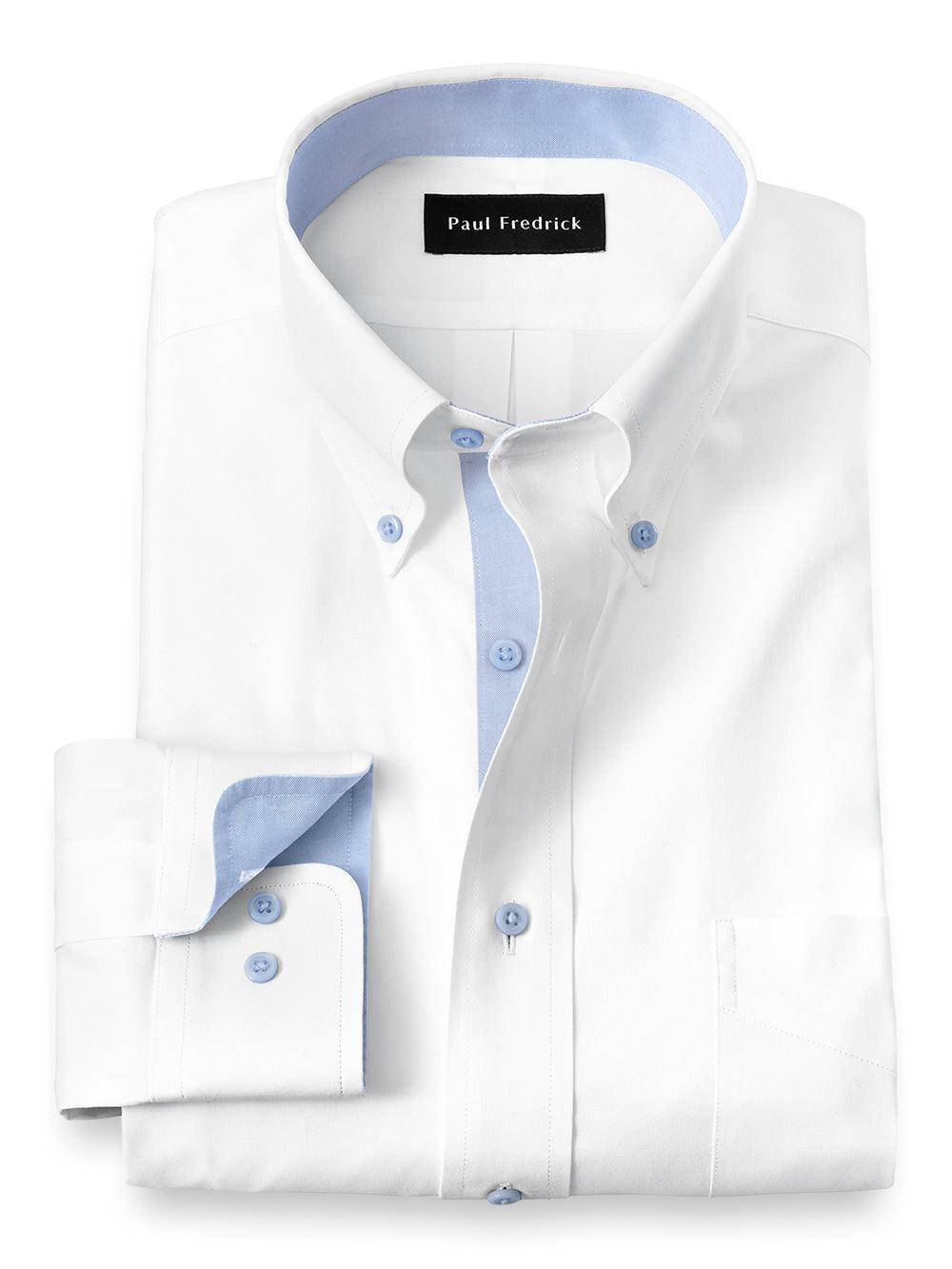 Comfort Stretch Non-Iron Solid Dress Shirt With Contrast Trim - White/blue Product Image