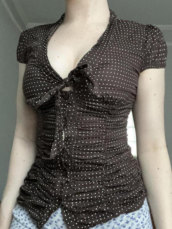 French Lace Bow Short Sleeves Product Image