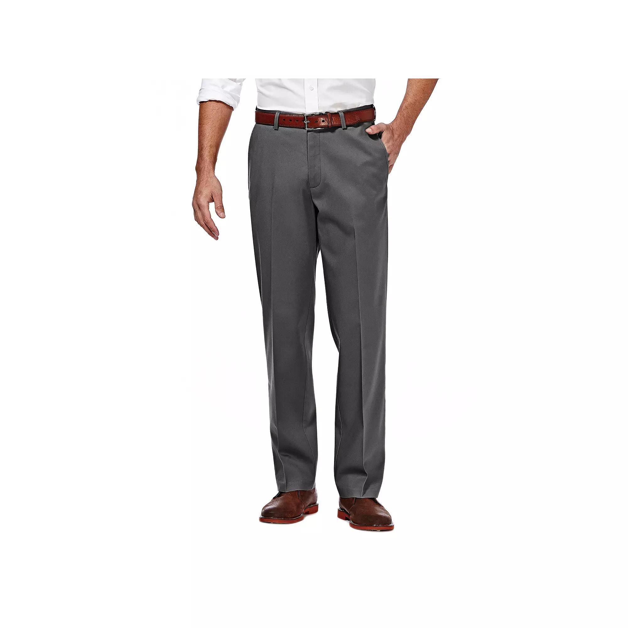 Mens Haggar Premium No-Iron Khaki Super Flex Waist Straight-Fit Stretch Flat-Front Pants, Mens Product Image