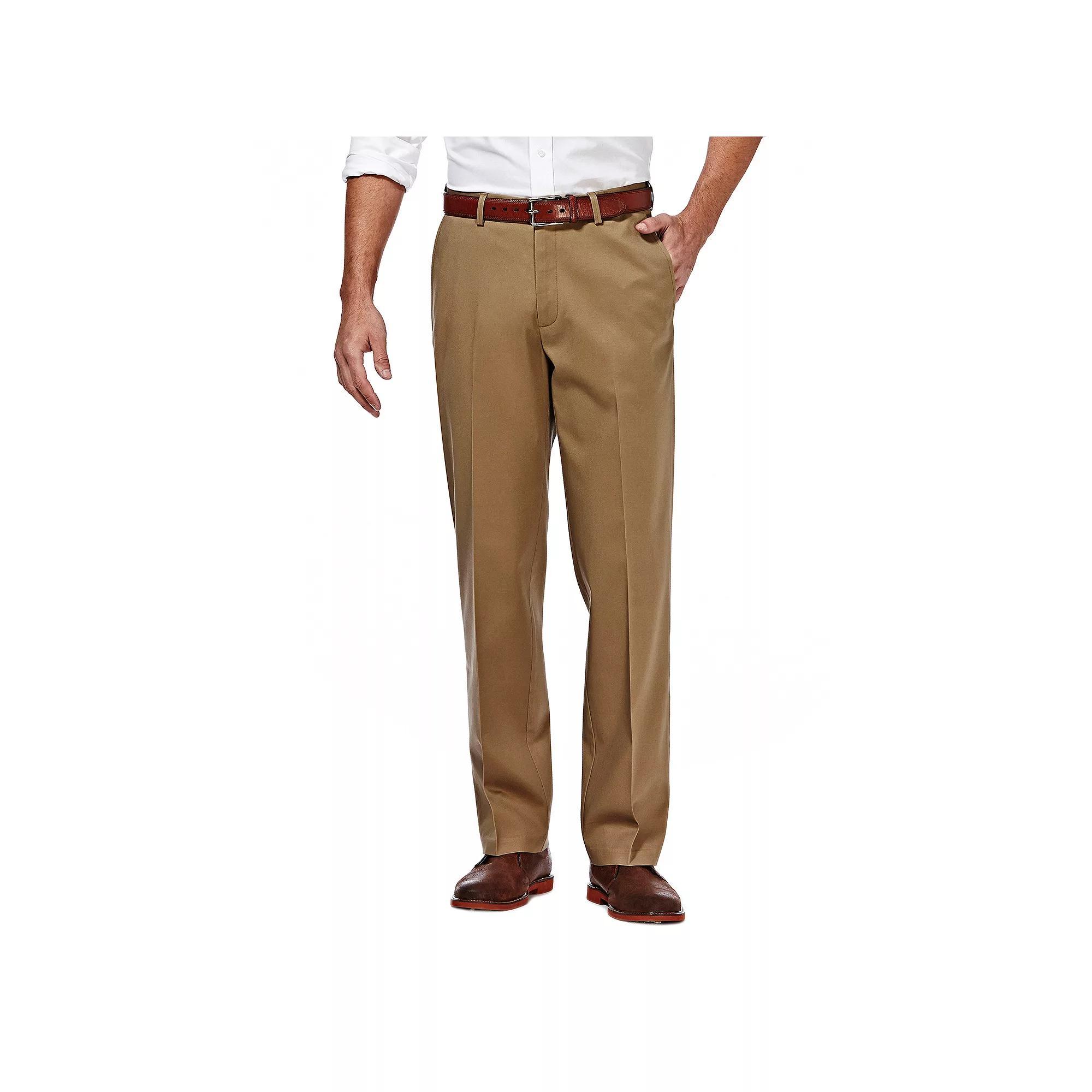 Mens Haggar Premium No-Iron Khaki Super Flex Waist Straight-Fit Stretch Flat-Front Pants, Mens Product Image