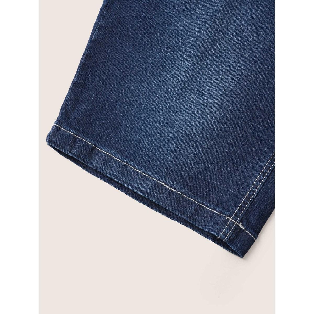 Plus Size Very Stretchy High Rise Dark Wash Denim Shorts Women Indigo Casual Plain High stretch Slanted pocket Jeans BloomChic 14/1X Product Image