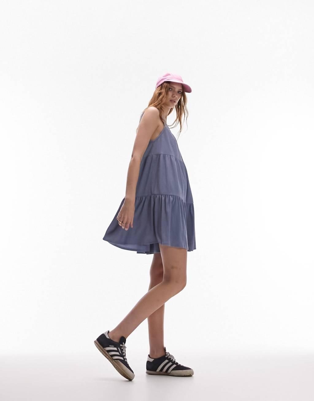 Topshop tiered mini textured dress Product Image