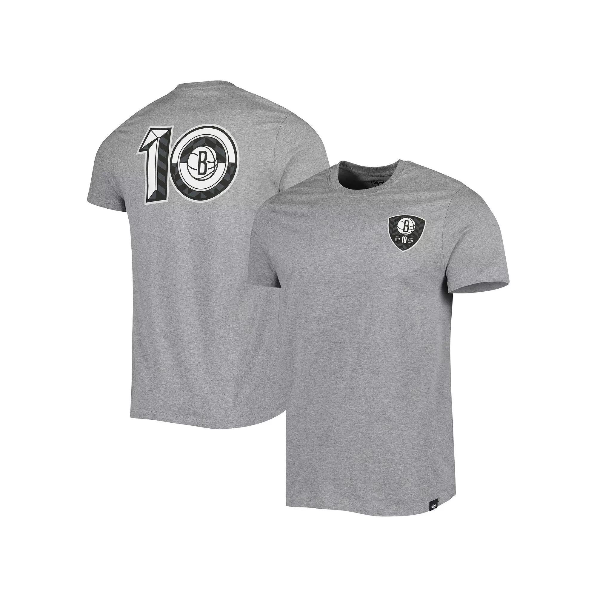 Men's '47 Heather Gray Brooklyn Nets 10th Anniversary Backer T-Shirt, Size: Large, Grey Product Image
