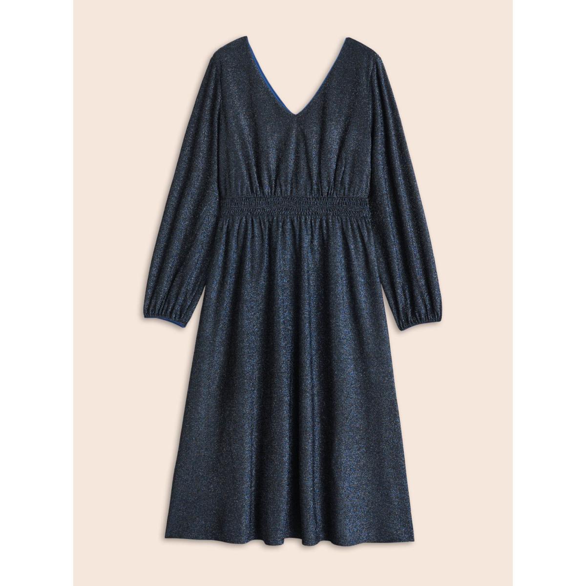 Plus Size V Neck Luxe Texture Shirred Dress Arctic Women Cocktail Texture Party Curvy Bloomchic 10/M Product Image