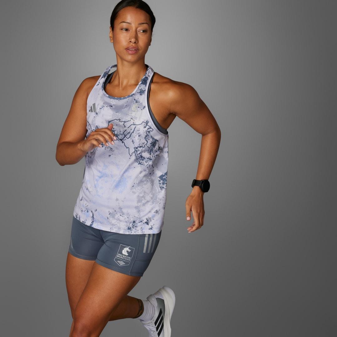 adidas Boston Marathon 2025 Allover Print Tank Top Onix XL Womens Product Image