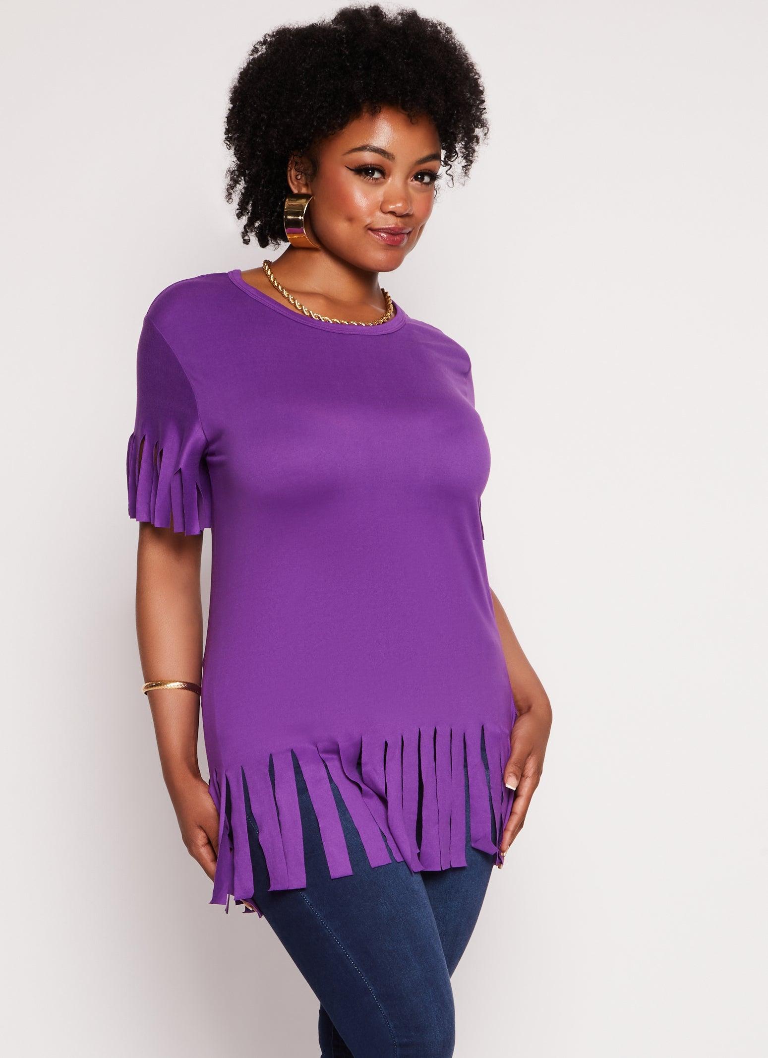 Womens Plus Size Short Sleeve Fringe Hem T Shirt Product Image