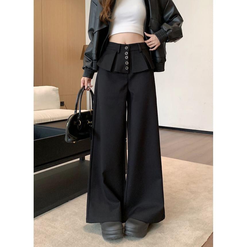 High Rise Pleated Panel Wide Leg Suit Pants Product Image