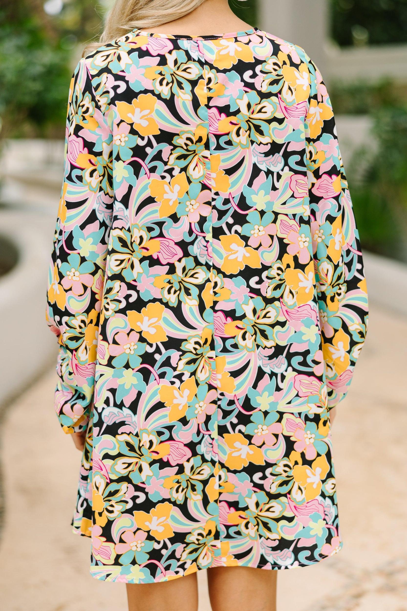 Clear Love Black Floral Bubble Sleeve Dress Female Product Image