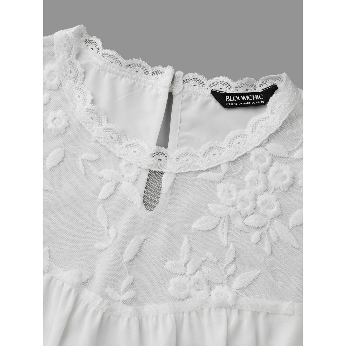 Plus Size Opticwhite Dreamy Lace Neck Flared Sleeve Chiffon Blouse Women Elegant Elbow-length sleeve Stand-up collar Everyday Blouses BloomChic 22-24/3X Product Image