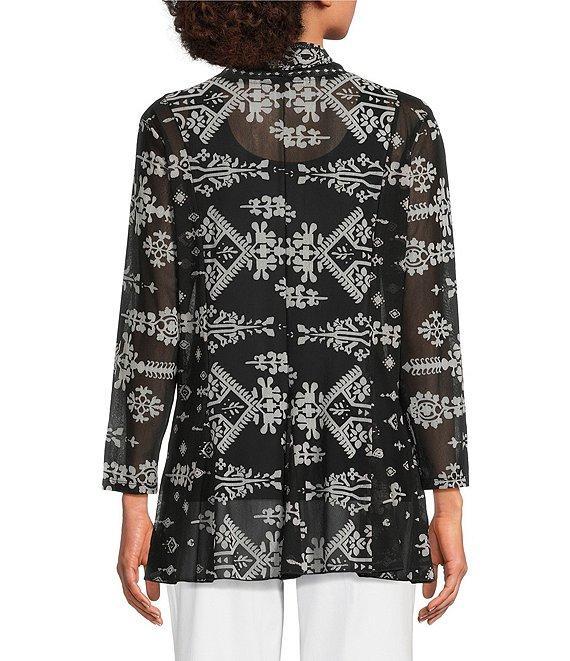 Calessa Petite Size Modern Mosaic Shawl Collar Open Front Cardigan Product Image