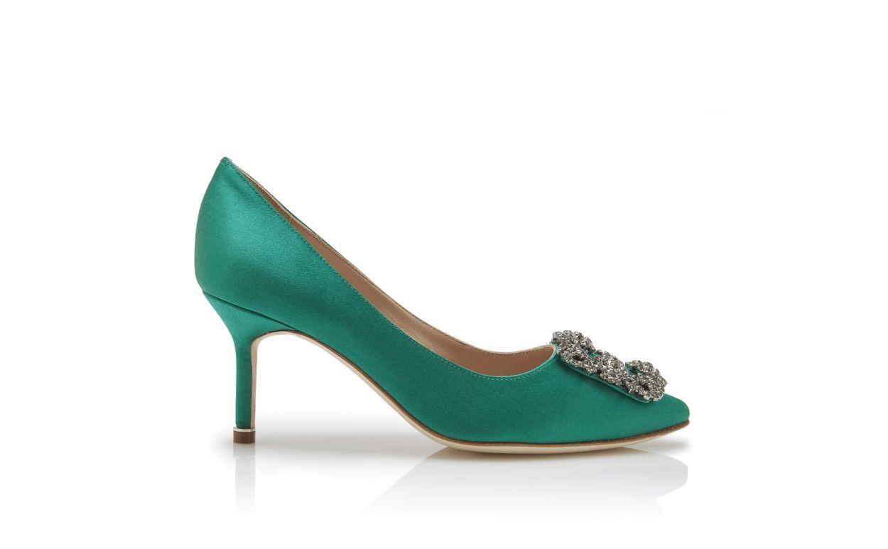 HANGISI 70 Green Satin Jewel Buckle Pumps Product Image